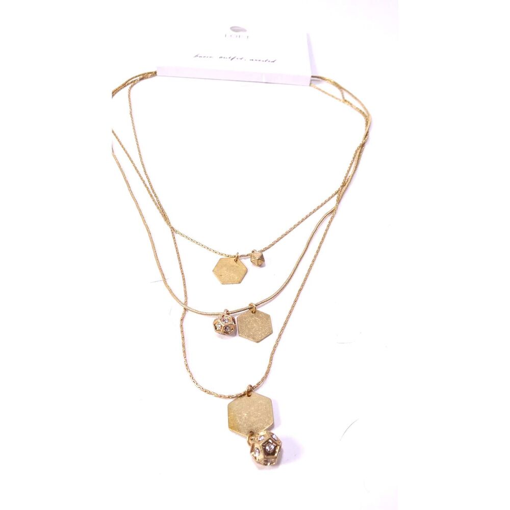 Ann Taylor LOFT Women's Modern Hexagon Fireball Tiered Necklace NWT 35